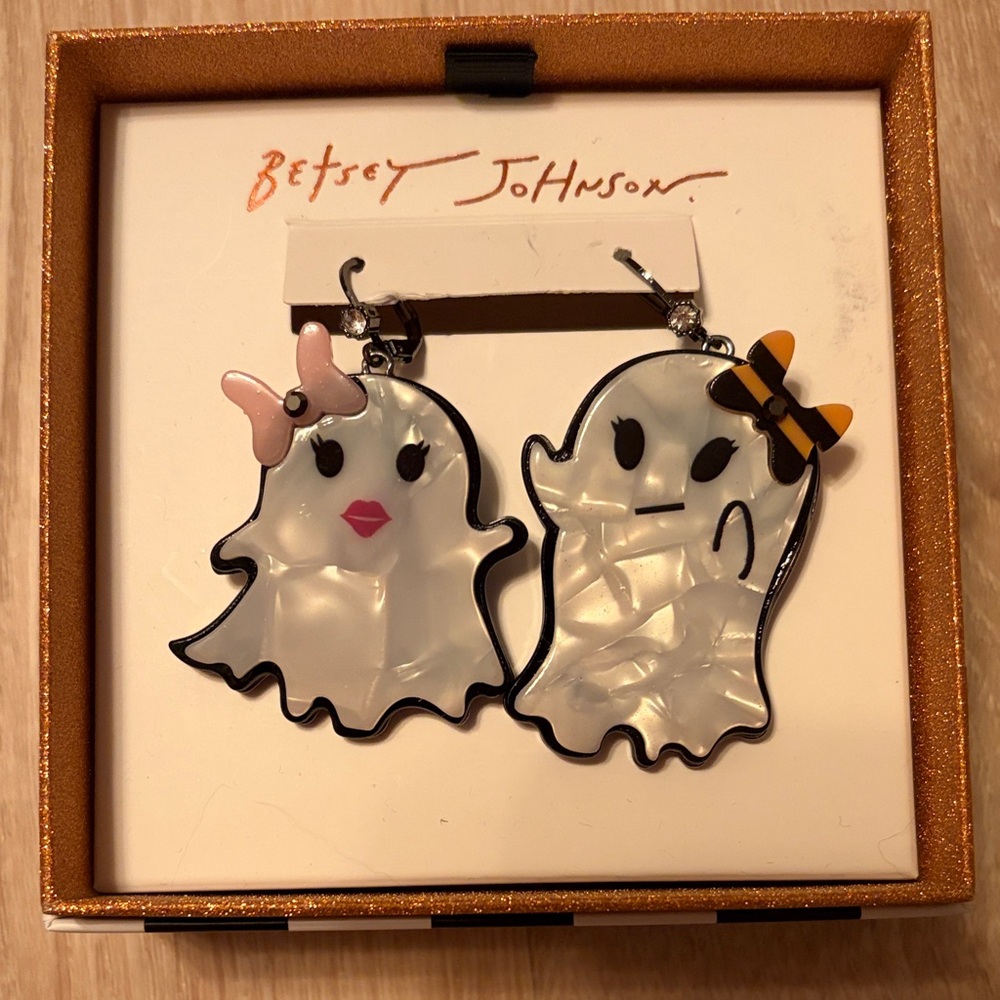 Betsey Johnson Ghost Earrings with Pink and Orange Bows
